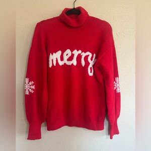 Merry Snowflake Pattern Christmas Sweater Fiery Red